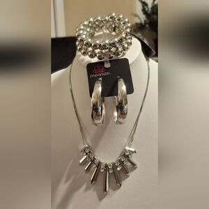 Paparazzi Silver Necklace with Hoop Earrings